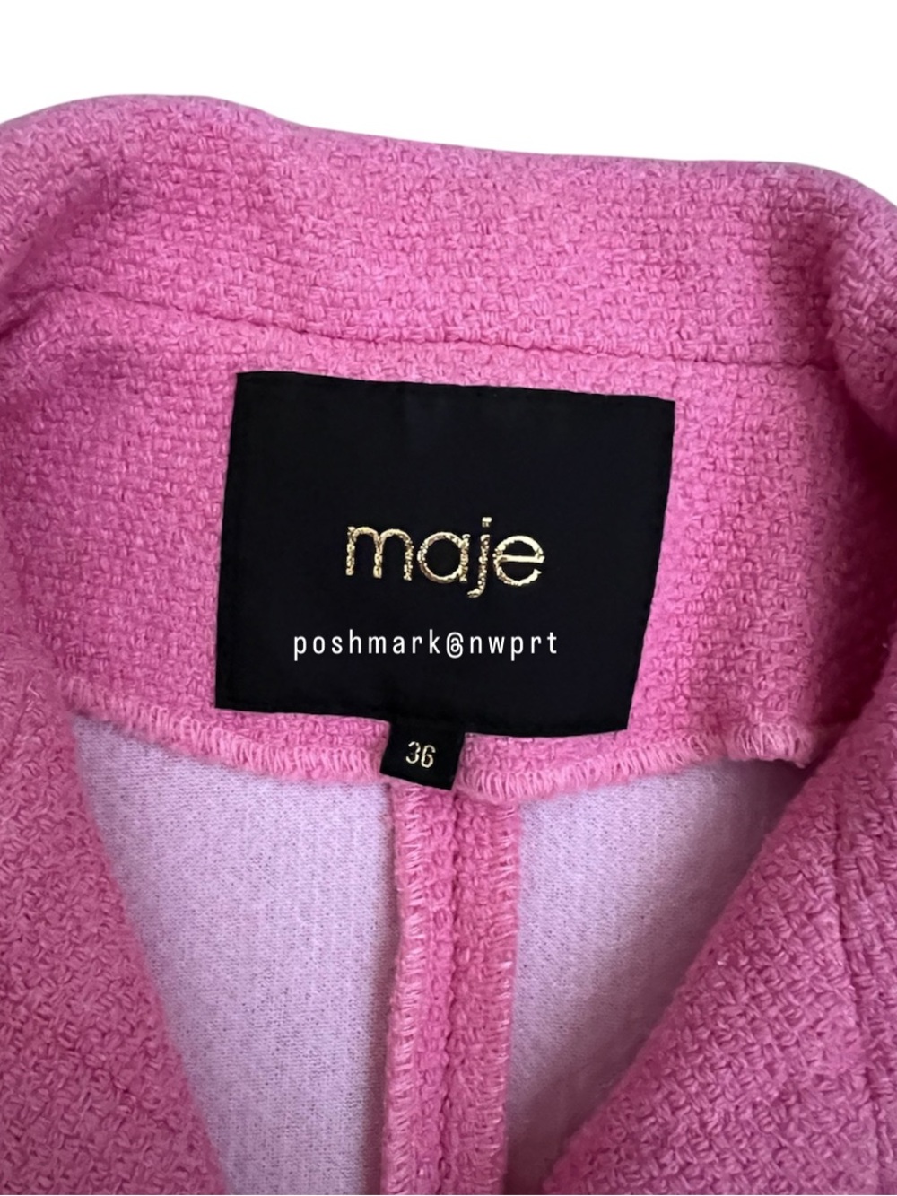 MAJE 💓 Vapela Tweed Jacket Pink Button Front Top Blazer 36 1 S Small XS - Picture 5 of 13